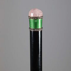 Faceted Rose Quartz, Green Enamel, and Crystal Tuxedo Walking Stick, 19th Century