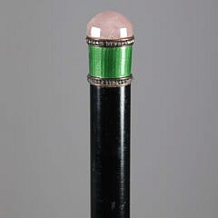 Faceted Rose Quartz, Green Enamel, and Crystal Tuxedo Walking Stick, 19th Century