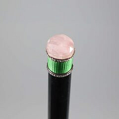Faceted Rose Quartz, Green Enamel, and Crystal Tuxedo Walking Stick, 19th Century