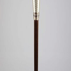 European Silver and Gold Filled Engraved Walking Stick, 19th Century