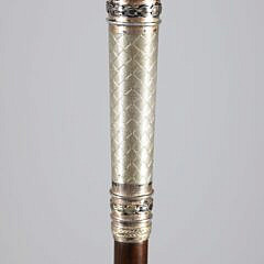 European Silver and Gold Filled Engraved Walking Stick, 19th Century