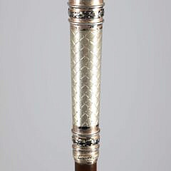 European Silver and Gold Filled Engraved Walking Stick, 19th Century