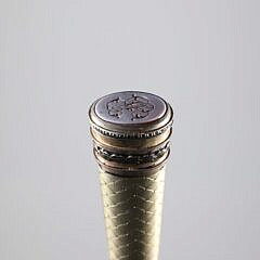 European Silver and Gold Filled Engraved Walking Stick, 19th Century