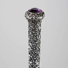 Repousse Silver and Amethyst Walking Stick, 19th Century