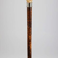 Carved Amber Stone French Bull Dog Head With Glass Eyes Walking Stick, 19th Century