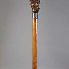 Carved Horn Officer Bust Walking Stick, 19th Century