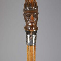 Carved Horn Officer Bust Walking Stick, 19th Century