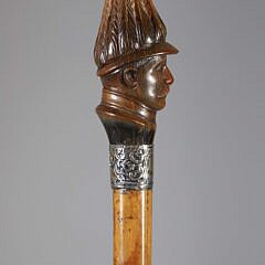 Carved Horn Officer Bust Walking Stick, 19th Century