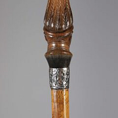 Carved Horn Officer Bust Walking Stick, 19th Century