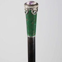 European Amethyst, Silver, and Pearl Grip Walking Stick, 19th Century
