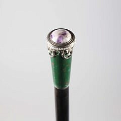 European Amethyst, Silver, and Pearl Grip Walking Stick, 19th Century