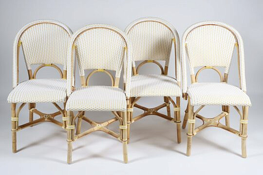 Set of Four Serena and Lily Yellow and White Cafe Chairs