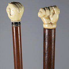 Two Whaler Made Clenched Fist Walking Sticks, 19th Century