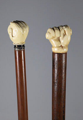 Two Whaler Made Clenched Fist Walking Sticks, 19th Century