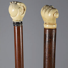 Two Whaler Made Clenched Fist Walking Sticks, 19th Century