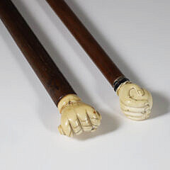 Two Whaler Made Clenched Fist Walking Sticks, 19th Century
