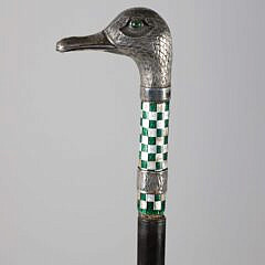 Enamel and Sterling Silver Duck Head With Glass Eyes Walking Sticks, 19th Century