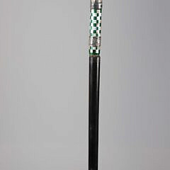Continental Enamel and Sterling Silver Duck Head With Glass Eyes Walking Stick, 19th Century