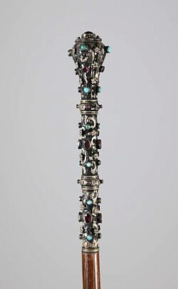 Jeweled Sterling Silver Walking Stick, 19th Century