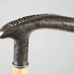 C.C. Walworth Repousse Silver 75th Birthday Presentation Cane, circa 1890