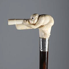 Carved Monkey With Telescope Grip Cane, 19th Century