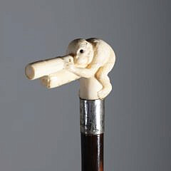 Carved Monkey With Telescope Grip Cane, 19th Century