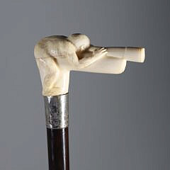Carved Monkey With Telescope Grip Cane, 19th Century