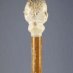 Twin Carved Bust Grip Walking Stick, 19th Century