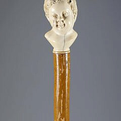 Twin Carved Bust Grip Walking Stick, 19th Century