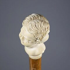 Twin Carved Bust Grip Walking Stick, 19th Century
