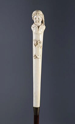 Long Carved Portrait Drip Walking Stick, 19th Century
