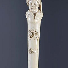 Carved Woman Portrait Grip Walking Stick, 19th Century