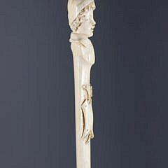 Carved Woman Portrait Grip Walking Stick, 19th Century