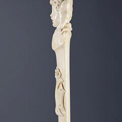 Carved Woman Portrait Grip Walking Stick, 19th Century