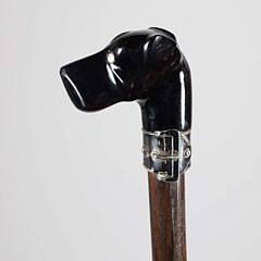 Black Amber and Silver Art Deco Walking Stick