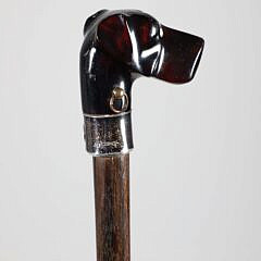 Art Deco Black Amber and Sterling Silver Walking Stick