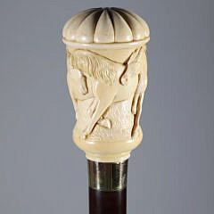 Carved Horse Stampede Grip Walking Stick, 19th Century