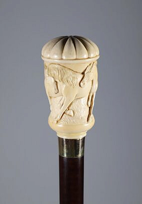 Carved Horse Stampede Grip Walking Stick, 19th Century