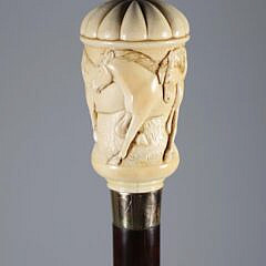 Carved Horse Stampede Grip Walking Stick, 19th Century