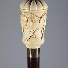 Carved Horse Stampede Grip Walking Stick, 19th Century