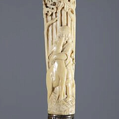 Carved Child With Fawn in Forest Grip Cane, 19th Century