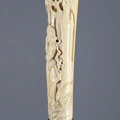 Carved Forest Grip with Child and Fawn Walking Stick, 19th Century