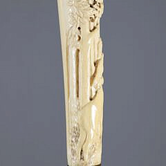 Carved Forest Grip with Child and Fawn Walking Stick, 19th Century