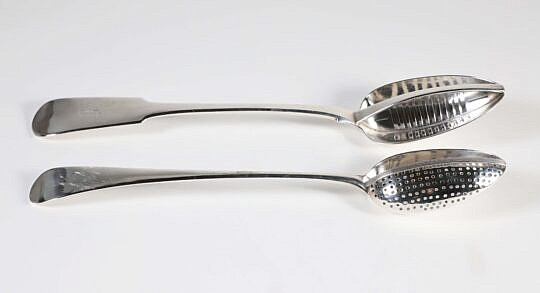 Two Georgian Sterling Silver Strainer Spoons