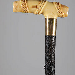 Whaleman Carved L-Grip Cane, 19th Century