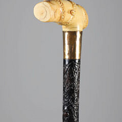 Whaleman Carved L-Grip Cane, 19th Century