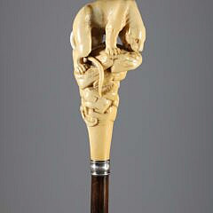 Carved Tiger on Rock formation Grip Walking Stick, 19th Century