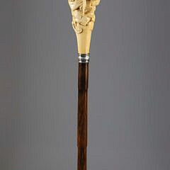 Carved Mountain Lion on Rock Formation Grip Walking Stick, 19th Century