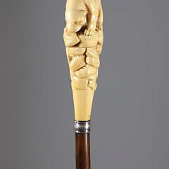Carved Mountain Lion on Rock Formation Grip Walking Stick, 19th Century