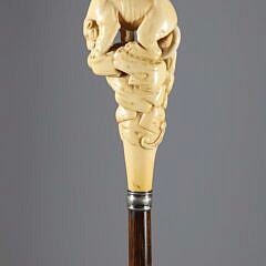 Carved Mountain Lion on Rock Formation Grip Walking Stick, 19th Century
